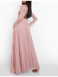 ROCHIE MAXI PLISATĂ DIN DANTELĂ SPATE DESCHIS 