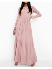 ROCHIE MAXI PLISATĂ DIN DANTELĂ SPATE DESCHIS 