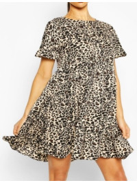 Rochie cu mâneci cu volane cu imprimeu leopard
