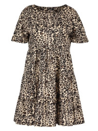 Rochie cu mâneci cu volane cu imprimeu leopard