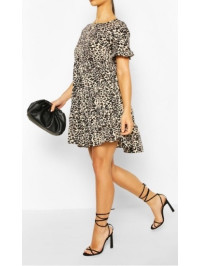 Rochie cu mâneci cu volane cu imprimeu leopard