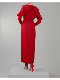 ROCHIE CU DANTELA SI VOLANE-Rosu