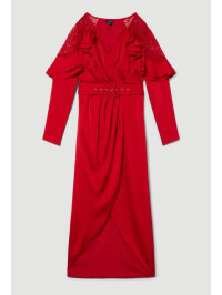 ROCHIE CU DANTELA SI VOLANE-Rosu