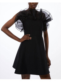 ROCHIE MINI CU DETALIU CU VOLAN DIN ORGANZA CU BANDAJ-Negru-M