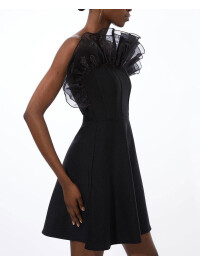 ROCHIE MINI CU DETALIU CU VOLAN DIN ORGANZA CU BANDAJ-Negru-M