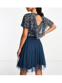 ROCHIE MINI CU PAIETE ȘI MÂNECI TIP FLUTURE-XS